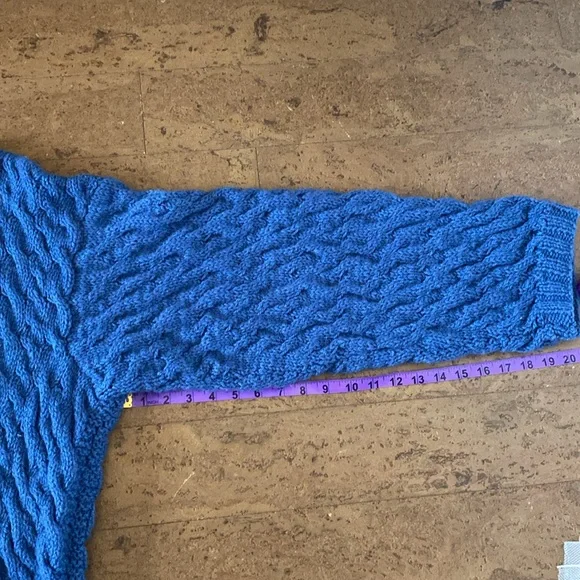 Handmade 100% wool blue chunky cable knit crew neckline pullover sweater! Sz 2XL - Picture 7 of 13
